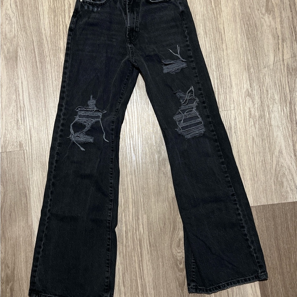 Black Distressed Flare Jeans